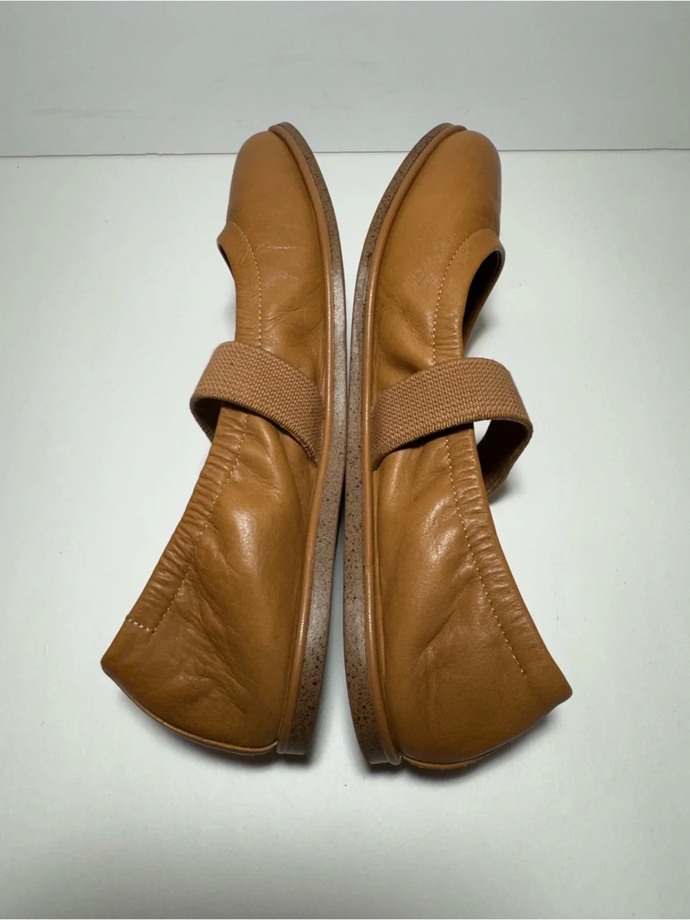 Lucky Brand Walnen Mary Jane Tan Leather Ballet Flats Elastic Strap Size 8.5